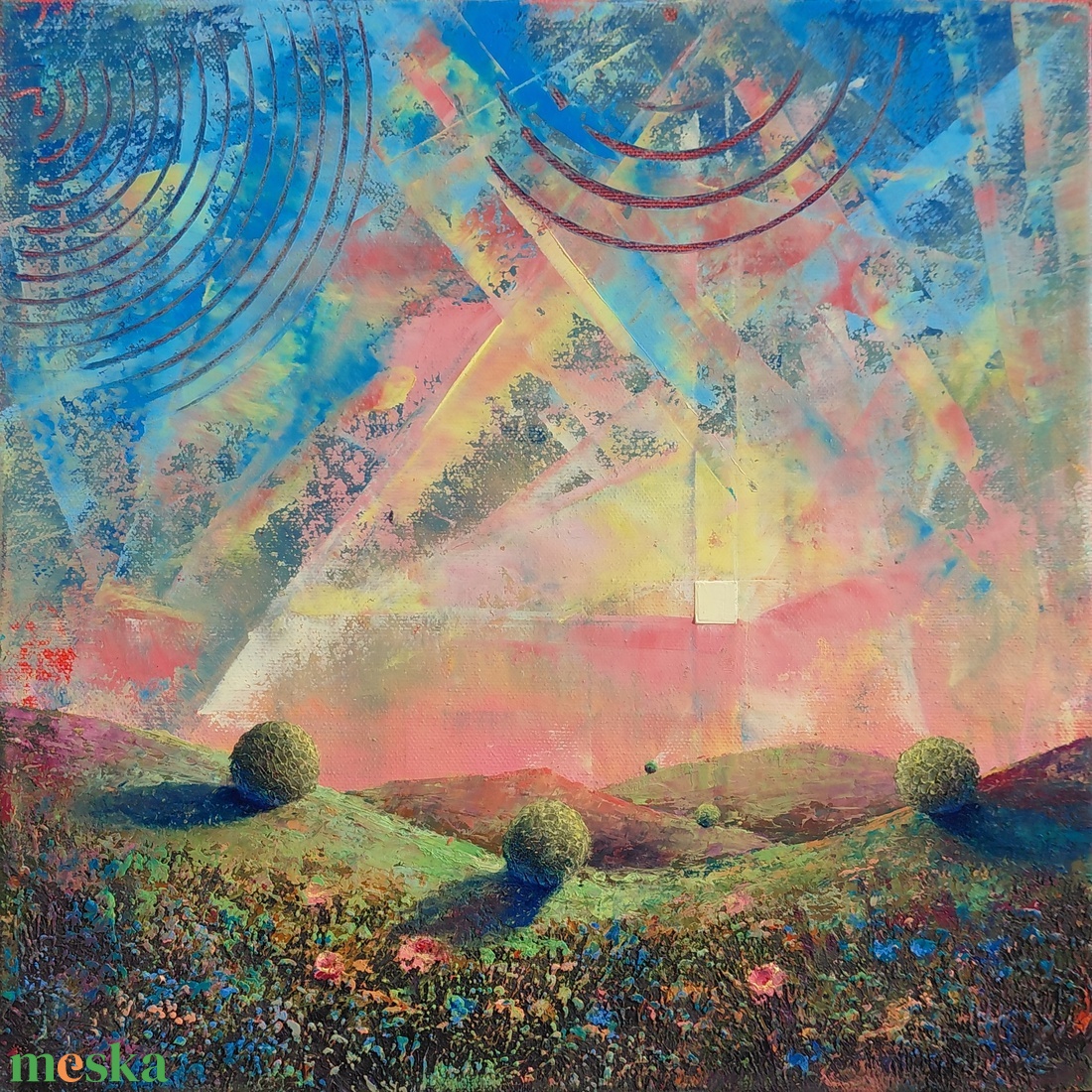 Vibráló csend - Absztrakt tájkép, olajfestmény keretezve, akasztóval - azonnal falra akasztható. - művészet - festmény - olajfestmény - Meska.hu