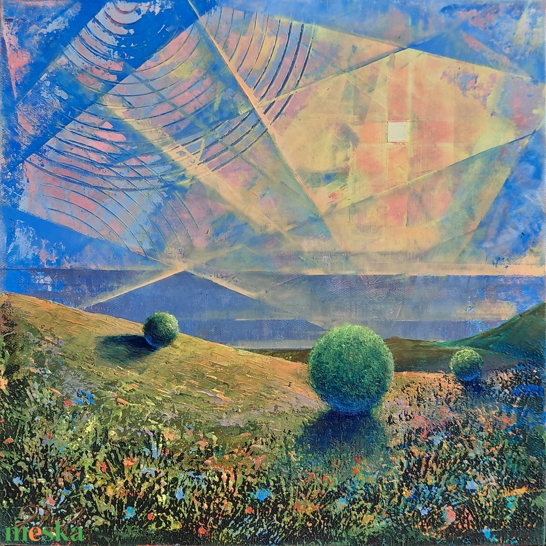Lélekhorizont - Absztrakt tájkép, olajfestmény keretezve, akasztóval - azonnal falra akasztható. - művészet - festmény - olajfestmény - Meska.hu