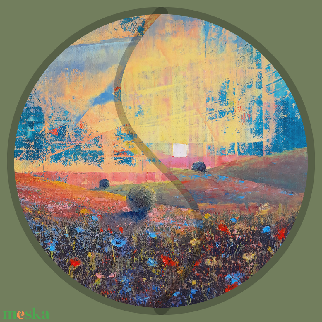 Alföld 1. - Absztrakt tájkép, olajfestmény keretezve, akasztóval - azonnal falra akasztható. - művészet - festmény - olajfestmény - Meska.hu