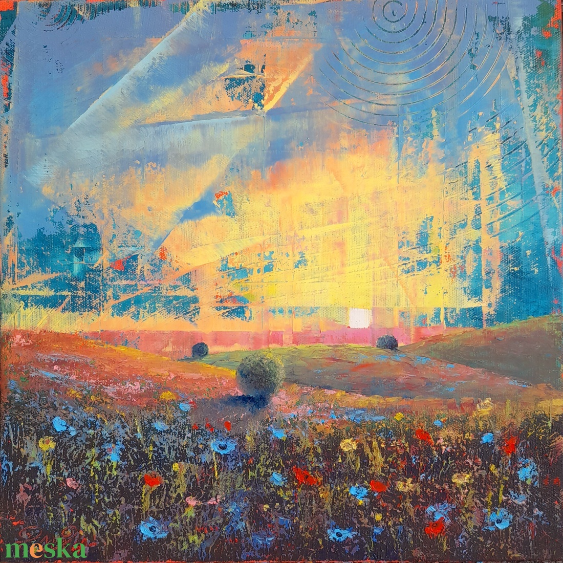 Alföld 1. - Absztrakt tájkép, olajfestmény keretezve, akasztóval - azonnal falra akasztható. - művészet - festmény - olajfestmény - Meska.hu