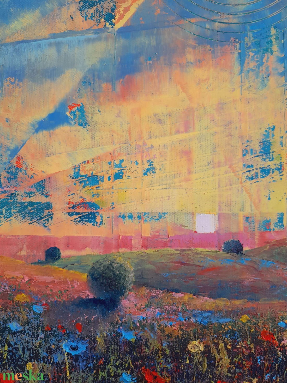 Alföld 1. - Absztrakt tájkép, olajfestmény keretezve, akasztóval - azonnal falra akasztható. - művészet - festmény - olajfestmény - Meska.hu