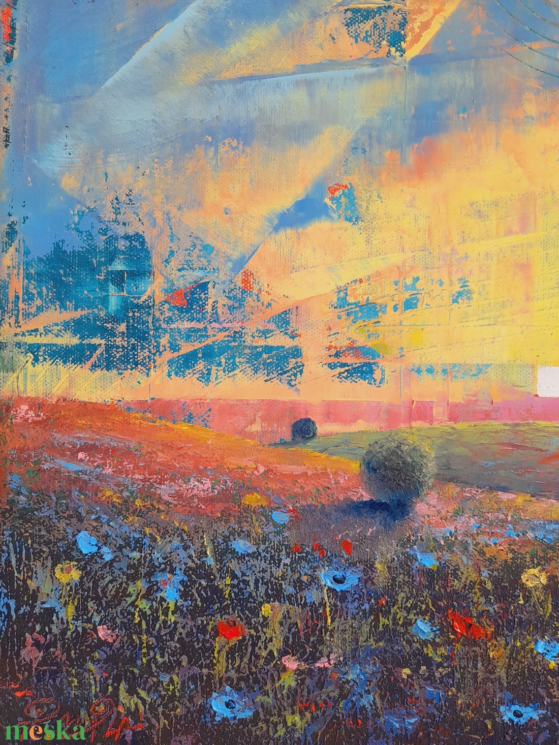 Alföld 1. - Absztrakt tájkép, olajfestmény keretezve, akasztóval - azonnal falra akasztható. - művészet - festmény - olajfestmény - Meska.hu