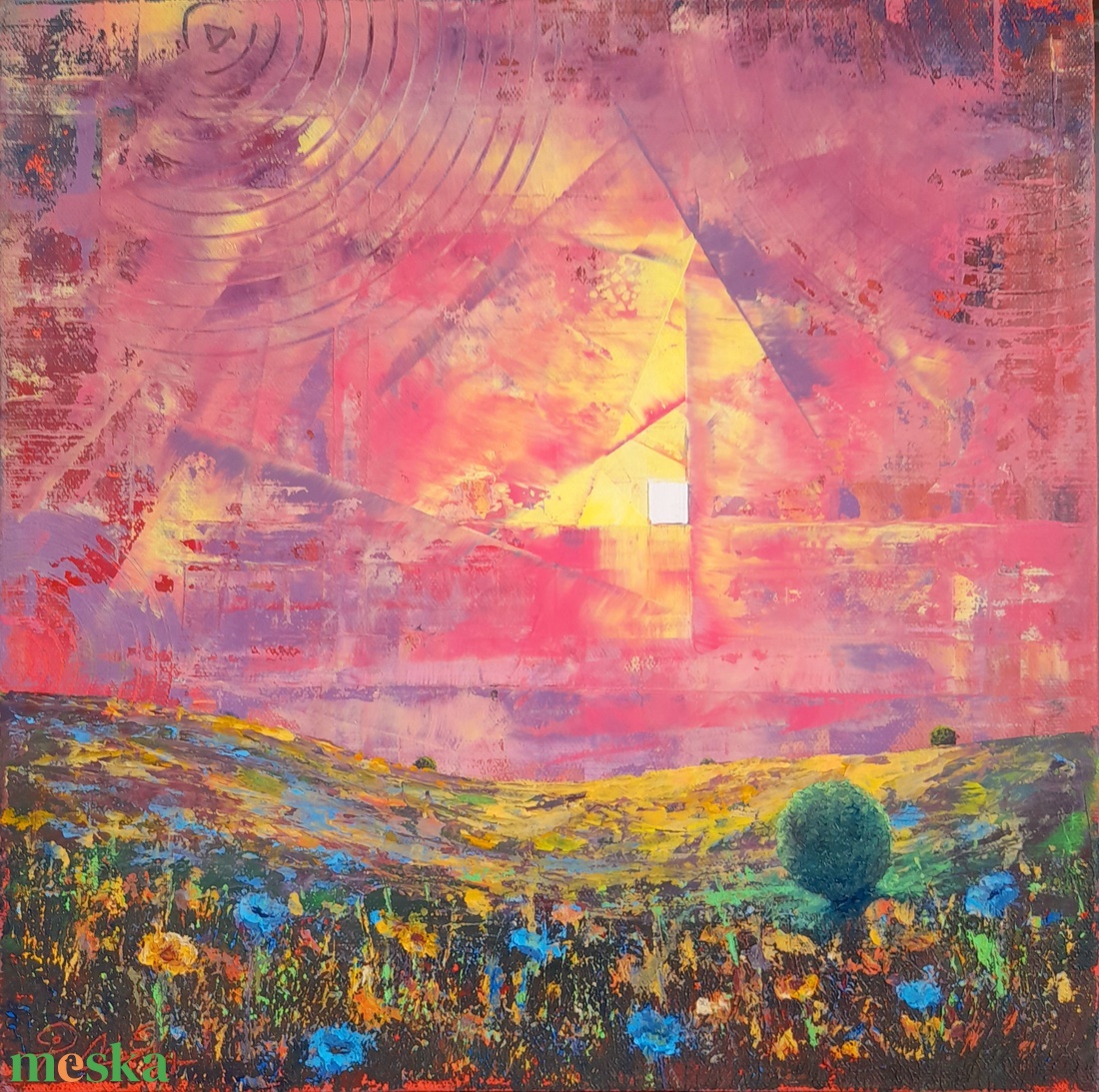 Alföld 2. - Absztrakt tájkép, olajfestmény keretezve, akasztóval - azonnal falra akasztható. - művészet - festmény - olajfestmény - Meska.hu