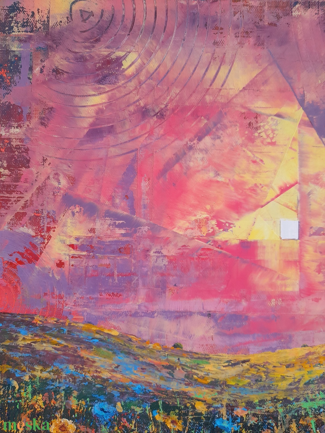 Alföld 2. - Absztrakt tájkép, olajfestmény keretezve, akasztóval - azonnal falra akasztható. - művészet - festmény - olajfestmény - Meska.hu