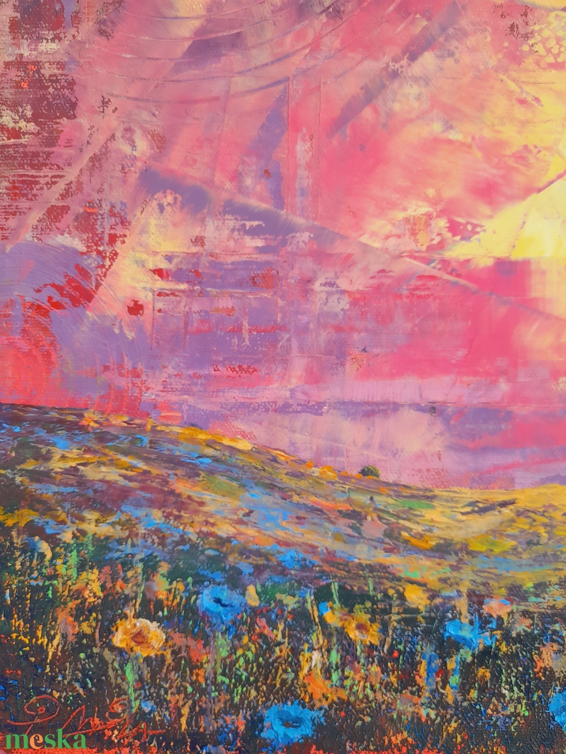 Alföld 2. - Absztrakt tájkép, olajfestmény keretezve, akasztóval - azonnal falra akasztható. - művészet - festmény - olajfestmény - Meska.hu