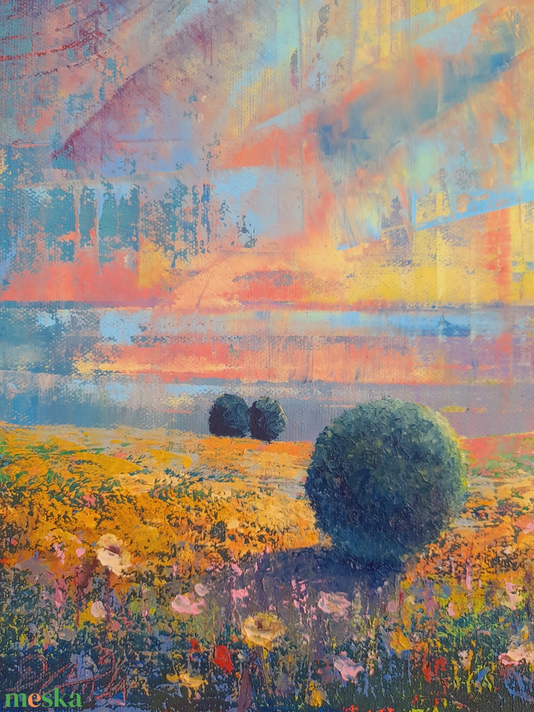 Alföld III. - Absztrakt tájkép, olajfestmény keretezve, akasztóval - azonnal falra akasztható. - művészet - festmény - olajfestmény - Meska.hu