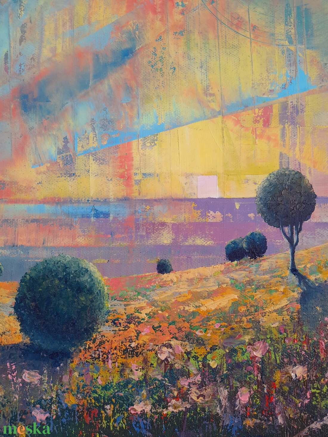 Alföld III. - Absztrakt tájkép, olajfestmény keretezve, akasztóval - azonnal falra akasztható. - művészet - festmény - olajfestmény - Meska.hu