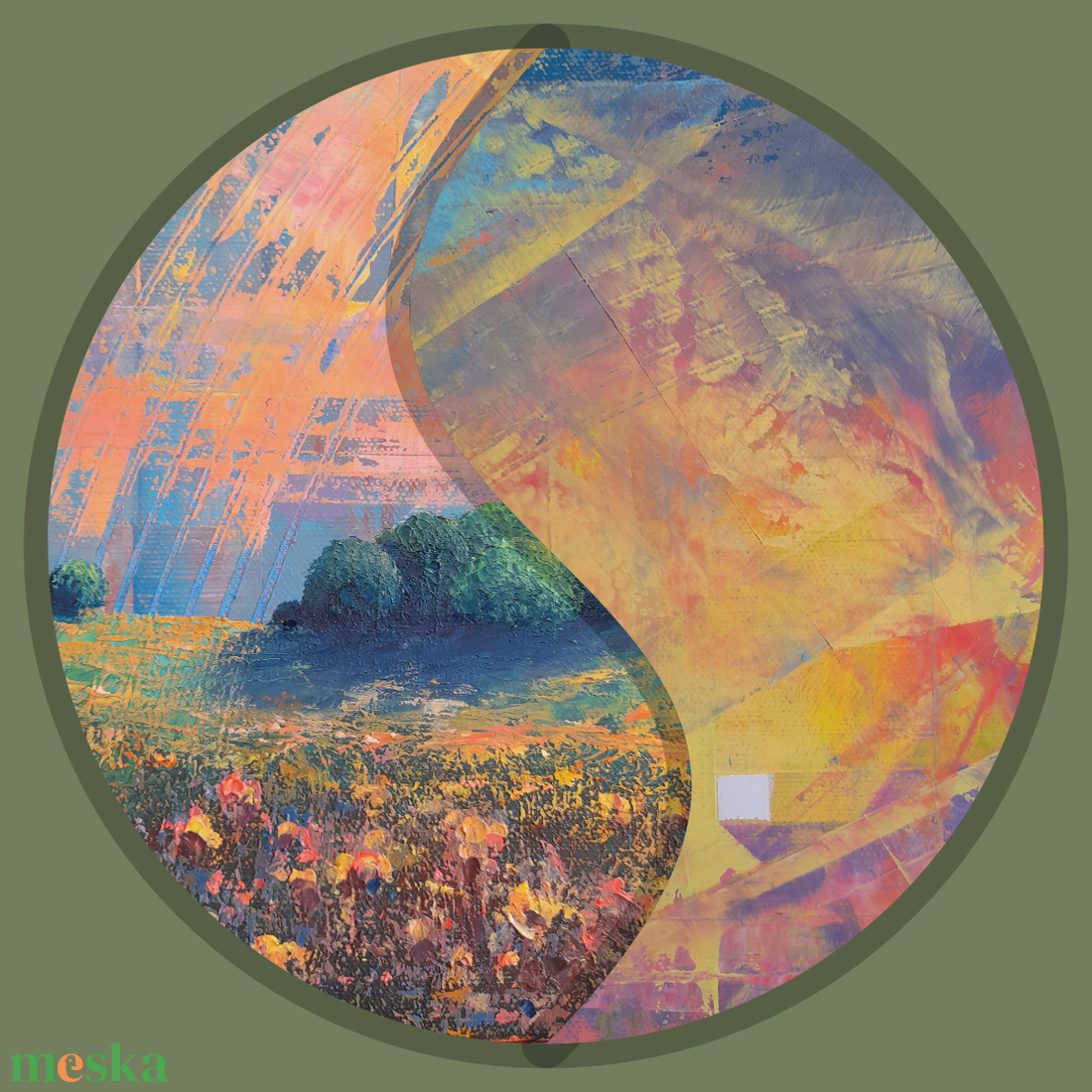 Alföld IV. - Absztrakt tájkép, olajfestmény keretezve, akasztóval - azonnal falra akasztható. - művészet - festmény - olajfestmény - Meska.hu