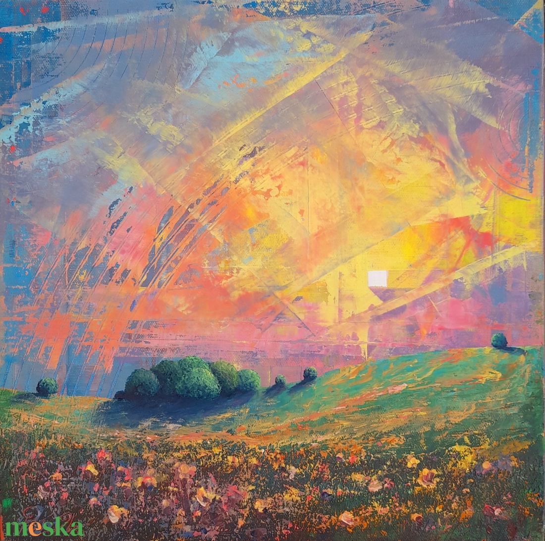 Alföld IV. - Absztrakt tájkép, olajfestmény keretezve, akasztóval - azonnal falra akasztható. - művészet - festmény - olajfestmény - Meska.hu