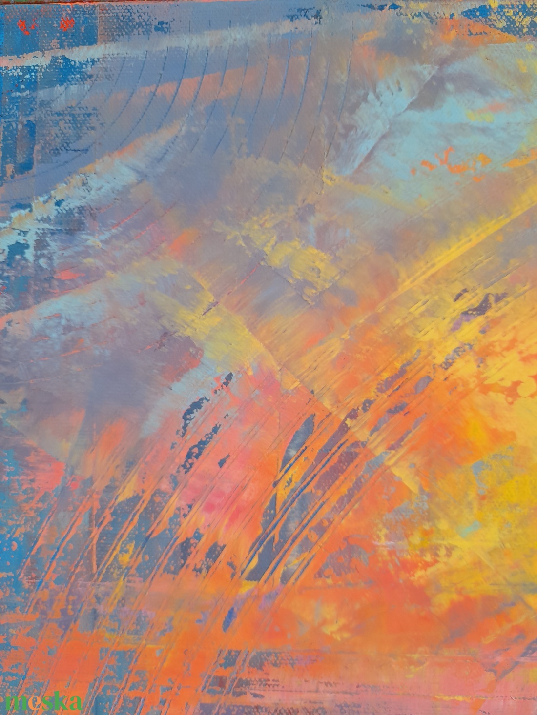 Alföld IV. - Absztrakt tájkép, olajfestmény keretezve, akasztóval - azonnal falra akasztható. - művészet - festmény - olajfestmény - Meska.hu