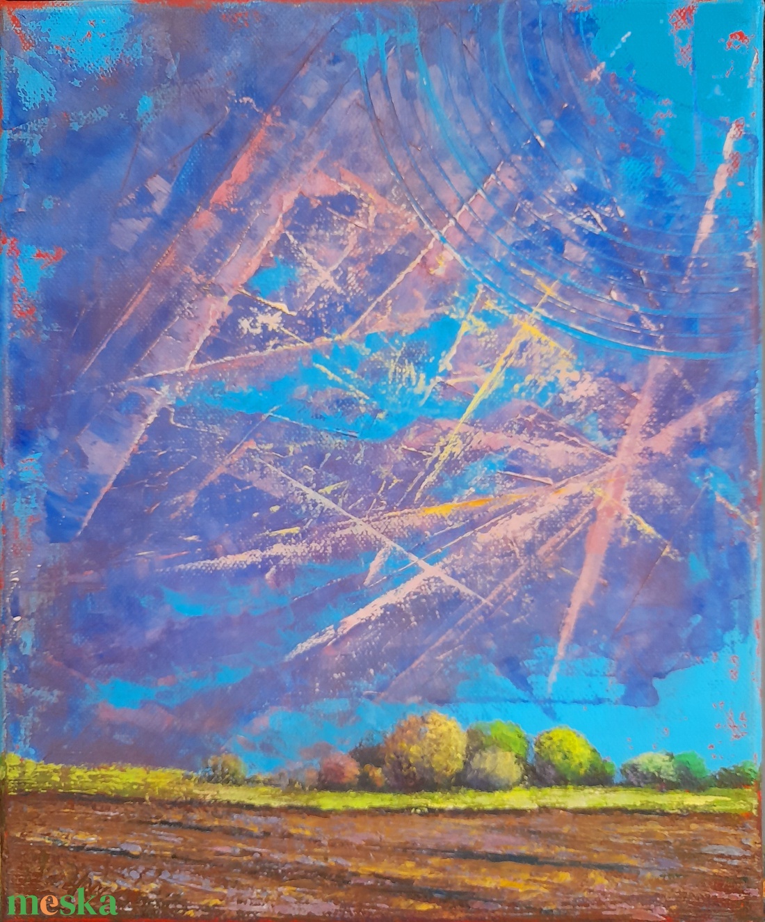 Magyar Alföld 4. : 3025 cm olajfestmény, spirituális hangulatú absztrakt tájkép - művészet - festmény - olajfestmény - Meska.hu
