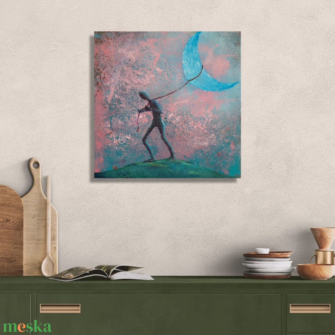 A hold megmentése - Eredeti, vastag festékrétegekkel texturált, absztrakt olajfestmény - művészet - festmény - olajfestmény - Meska.hu