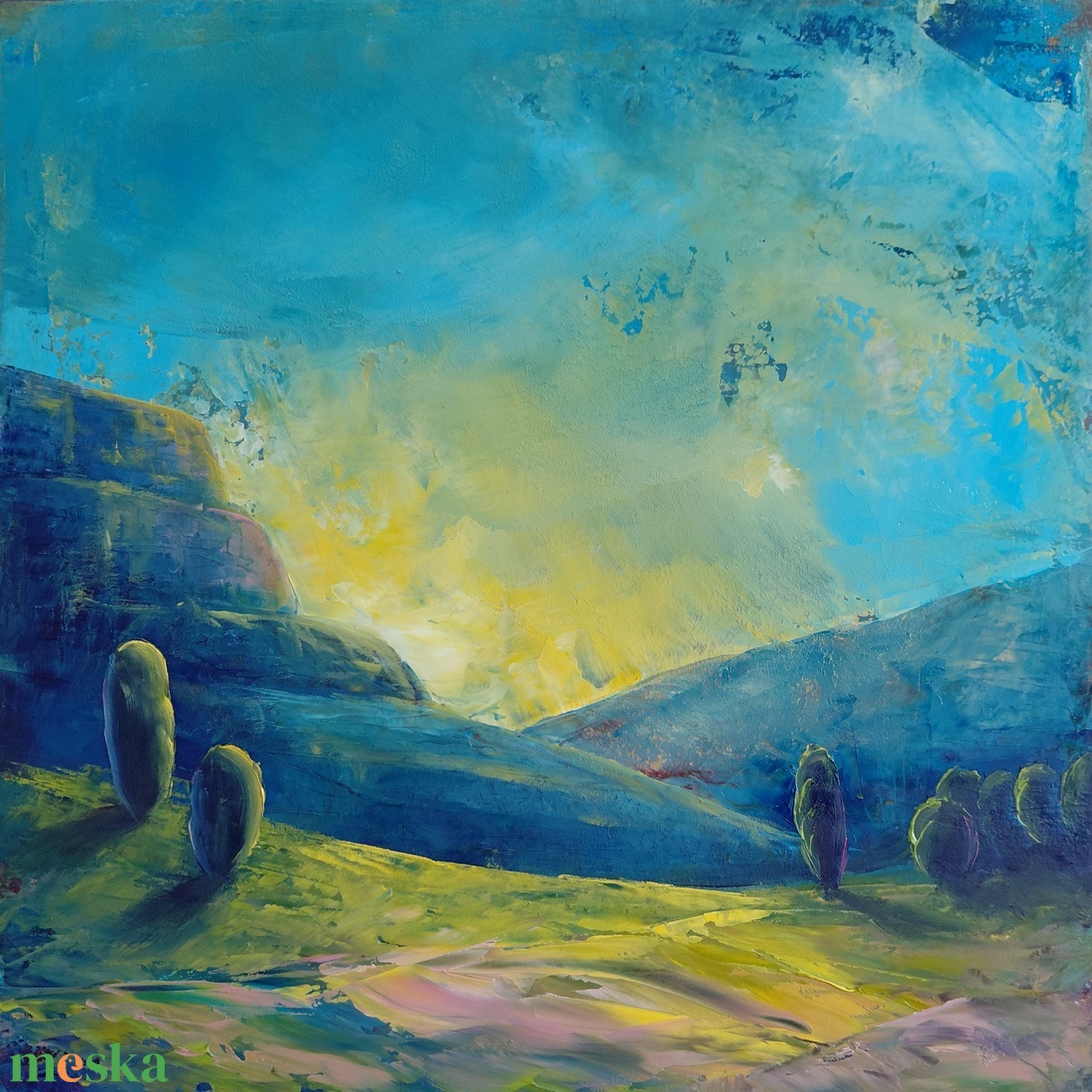 Fényhatár - Eredeti, texturált, absztrakt tájkép, olajfestmény - művészet - festmény - olajfestmény - Meska.hu