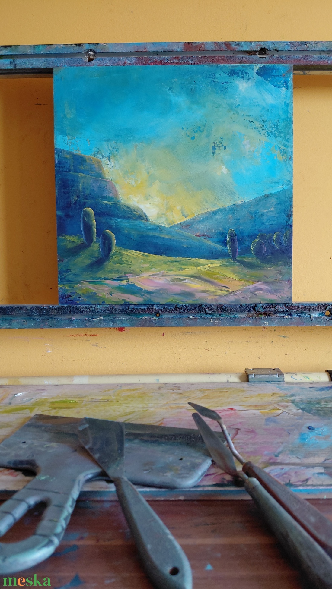 Fényhatár - Eredeti, texturált, absztrakt tájkép, olajfestmény - művészet - festmény - olajfestmény - Meska.hu