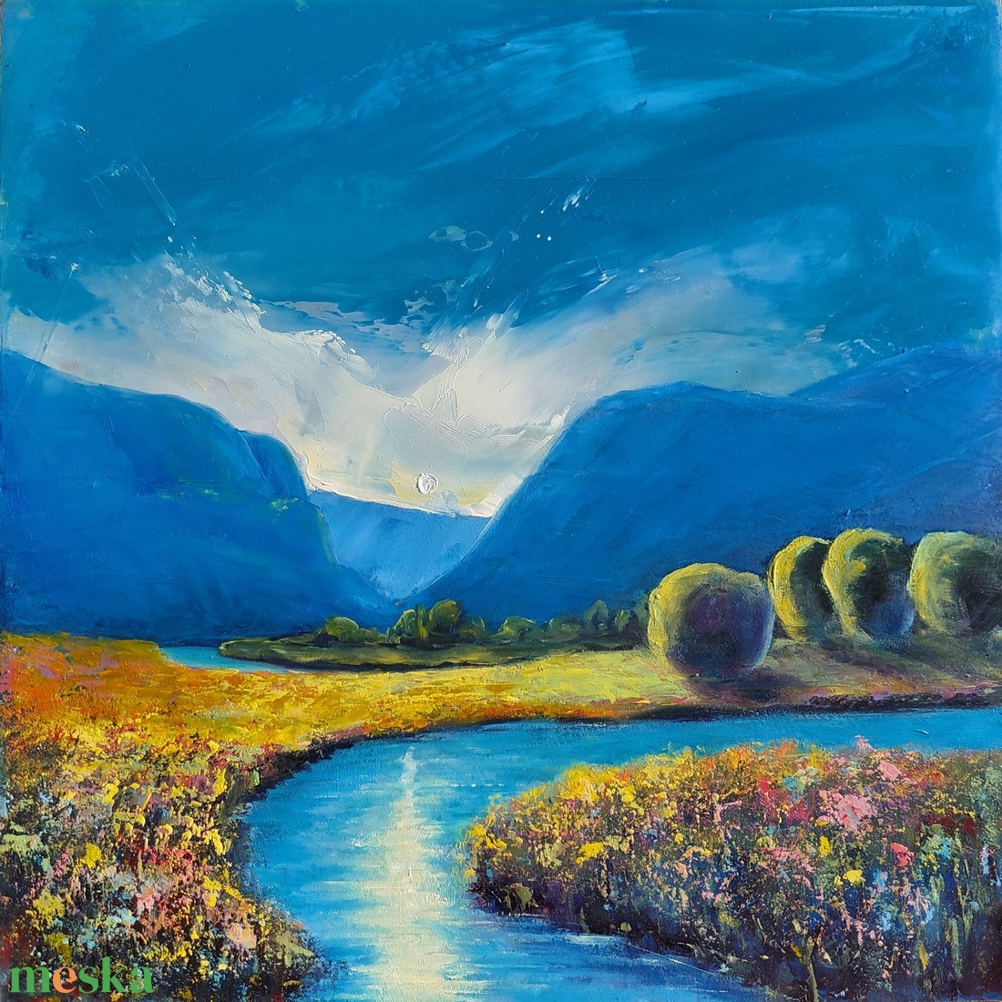 Nyári áramlás - Eredeti, texturált, absztrakt tájkép, olajfestmény - művészet - festmény - olajfestmény - Meska.hu