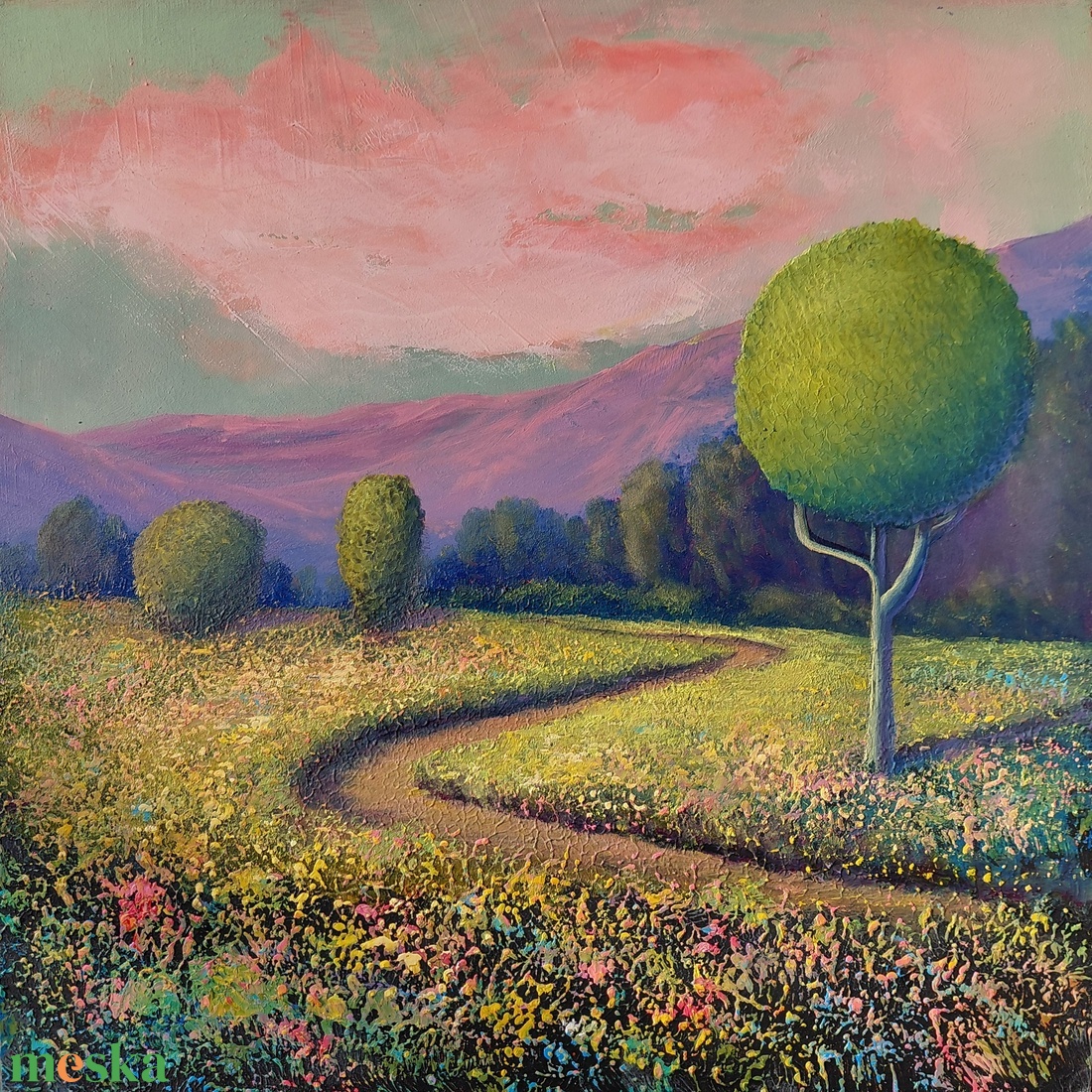 Hazaút - Eredeti, texturált, absztrakt tájkép, olajfestmény  - művészet - festmény - olajfestmény - Meska.hu