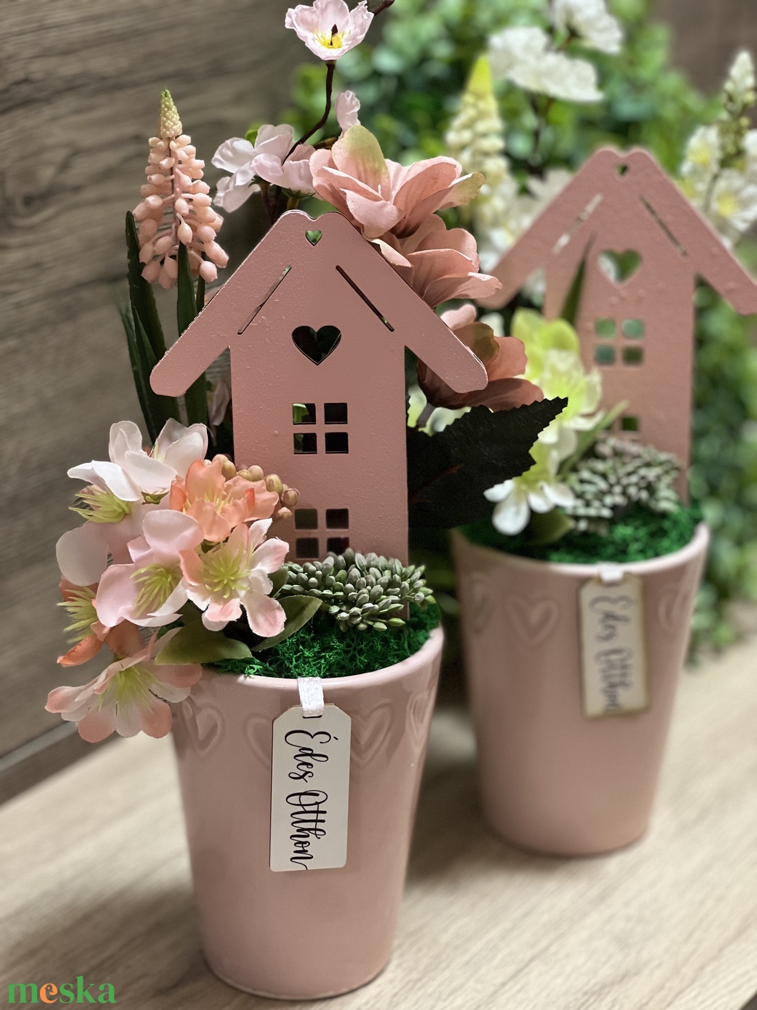 Házikós dísz rózsaszín táblával - otthon & életmód - dekoráció - asztal és polc dekoráció - asztaldísz - Meska.hu