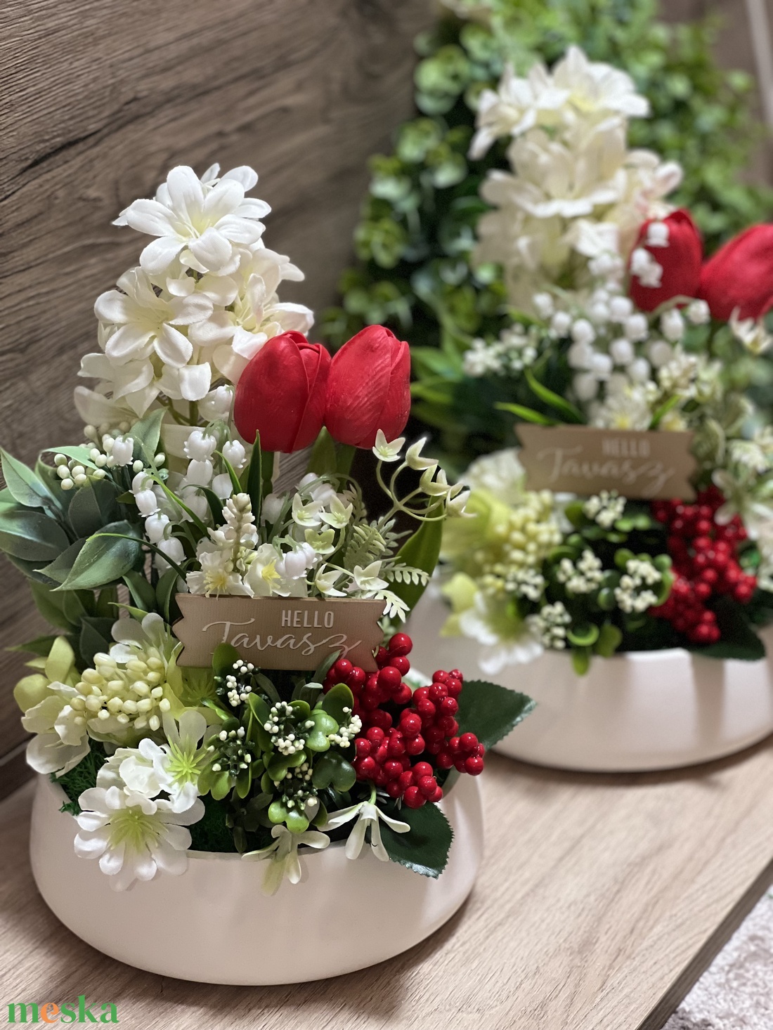 Tavaszi asztaldísz piros - otthon & életmód - dekoráció - asztal és polc dekoráció - asztaldísz - Meska.hu