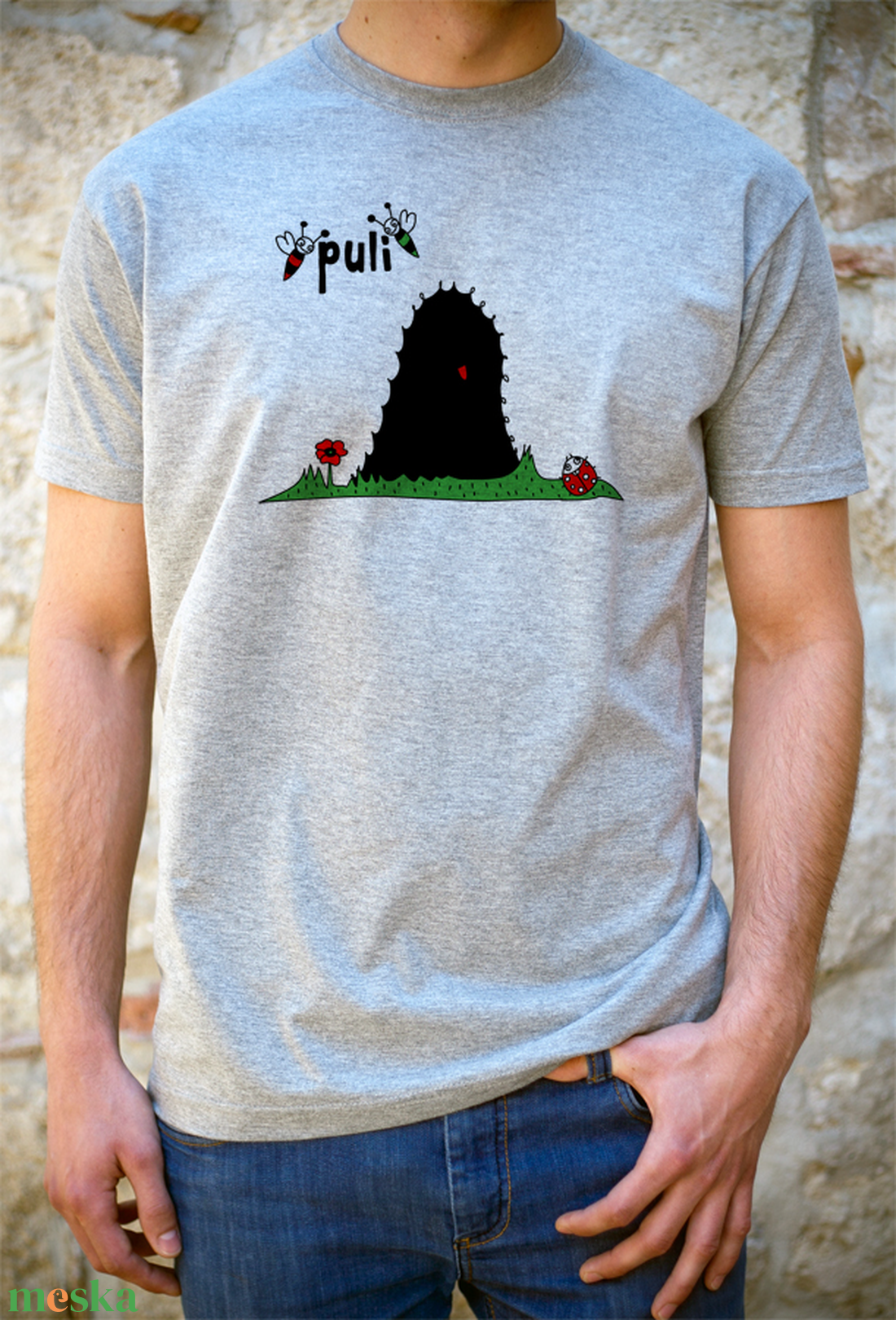 Szürke pulis férfi póló  - ruha & divat - férfi ruha - póló - Meska.hu