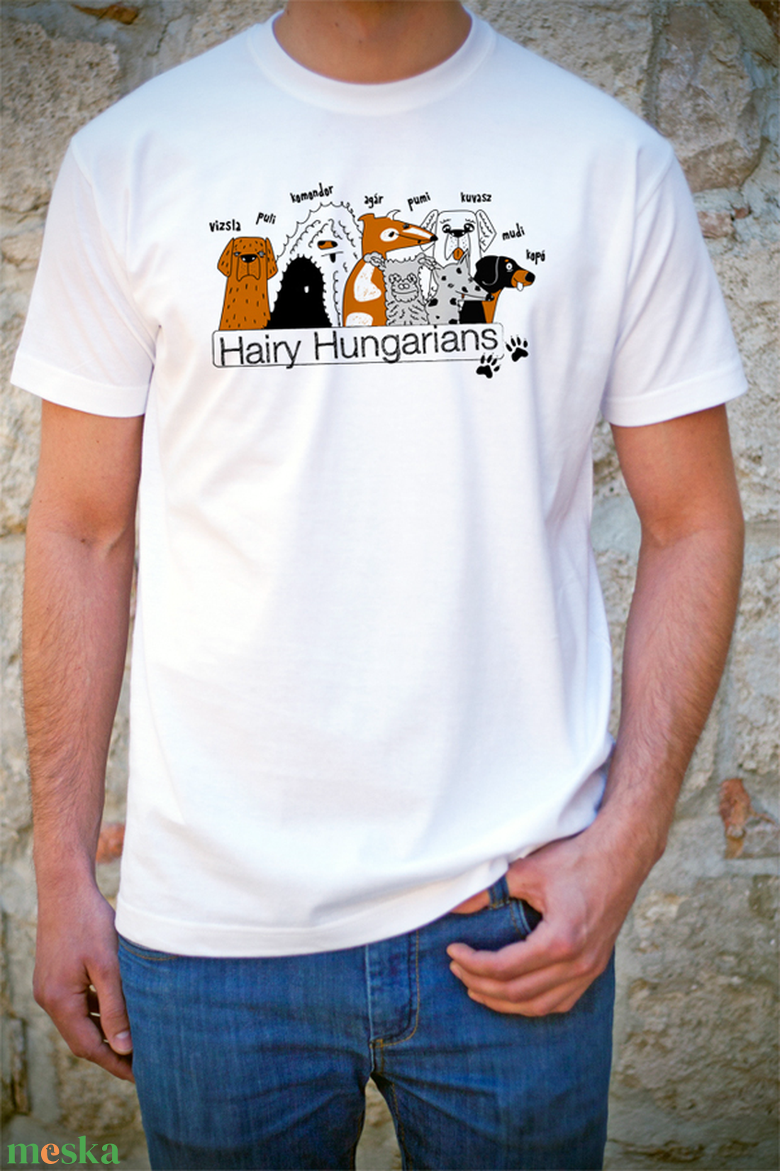 Fehér kutyás póló pasikak - hairy hungarians - ruha & divat - férfi ruha - póló - Meska.hu