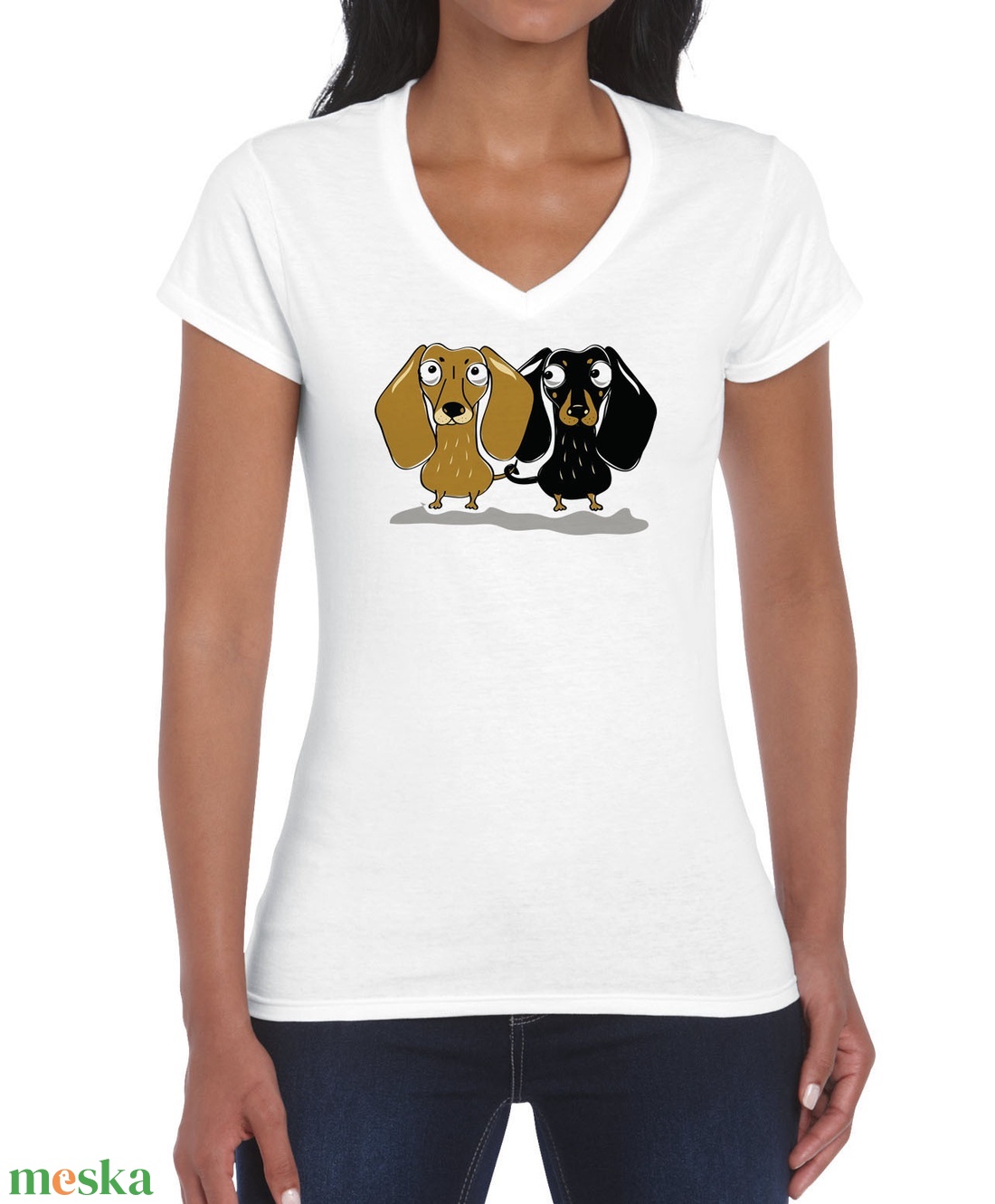 Tacskó páros fehér női pólón  - ruha & divat - női ruha - póló, felső - Meska.hu