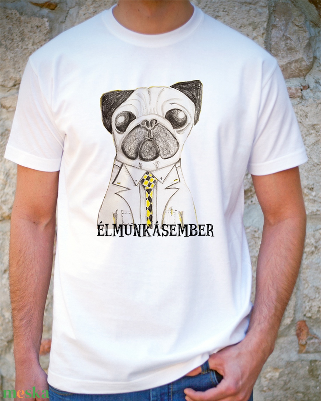 Élmunkás - mopsz mintás férfi/uniszex póló  - ruha & divat - férfi ruha - póló - Meska.hu