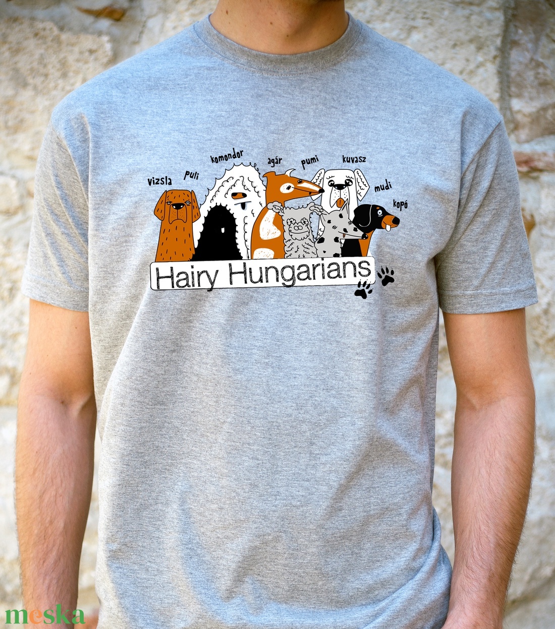 Szürke kutyás póló pasikak - hairy hungarians - ruha & divat - férfi ruha - póló - Meska.hu