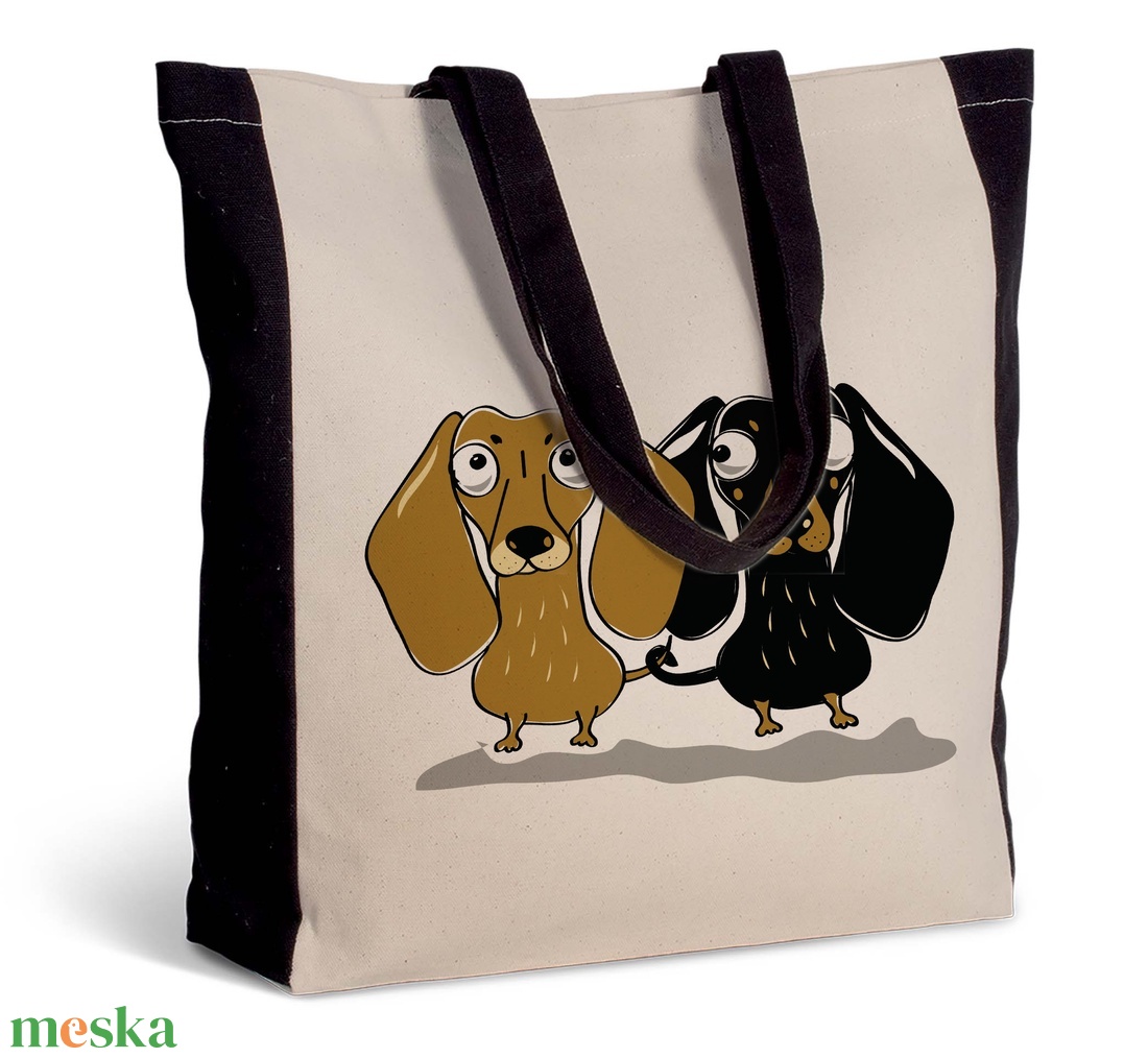 Tacskó páros! - kutyás vászontáska, strandtáska - táska & tok - kézitáska & válltáska - nagy pakolós táska - Meska.hu
