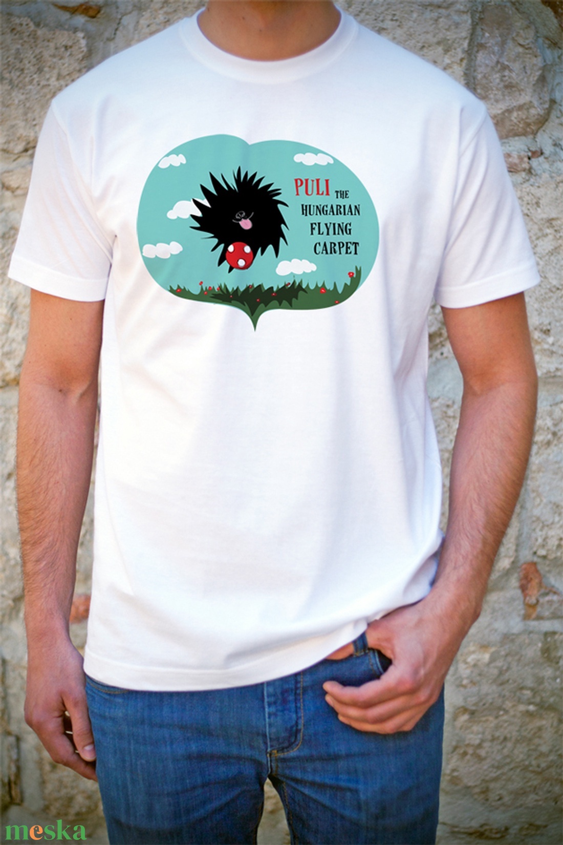 Puli, a magyar repülőszőnyeg - kutyás férfi/uniszex póló  - ruha & divat - férfi ruha - póló - Meska.hu
