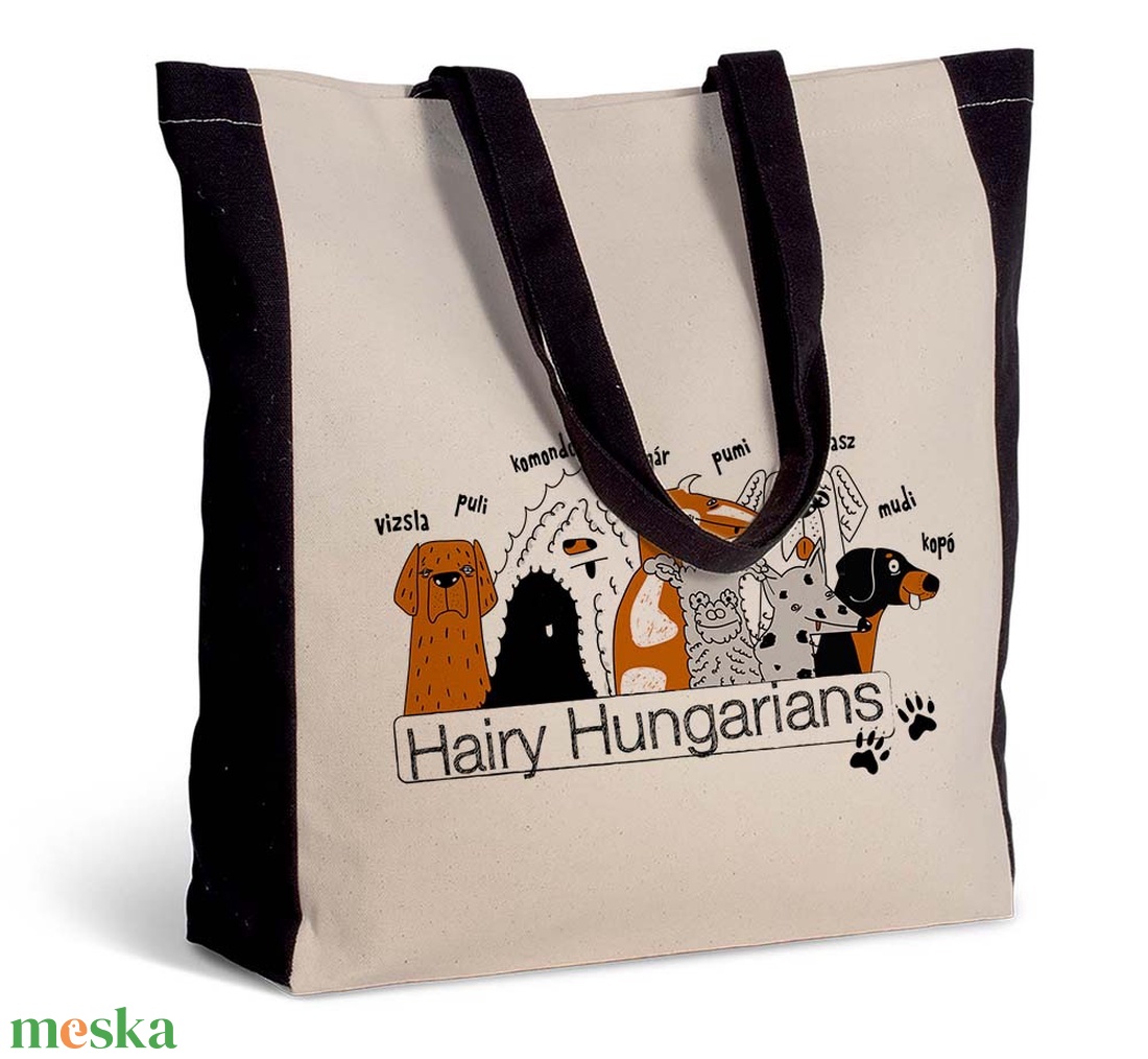 Szőrös magyarok - magyar kutyás vászontáska, strandtáska - táska & tok - kézitáska & válltáska - nagy pakolós táska - Meska.hu
