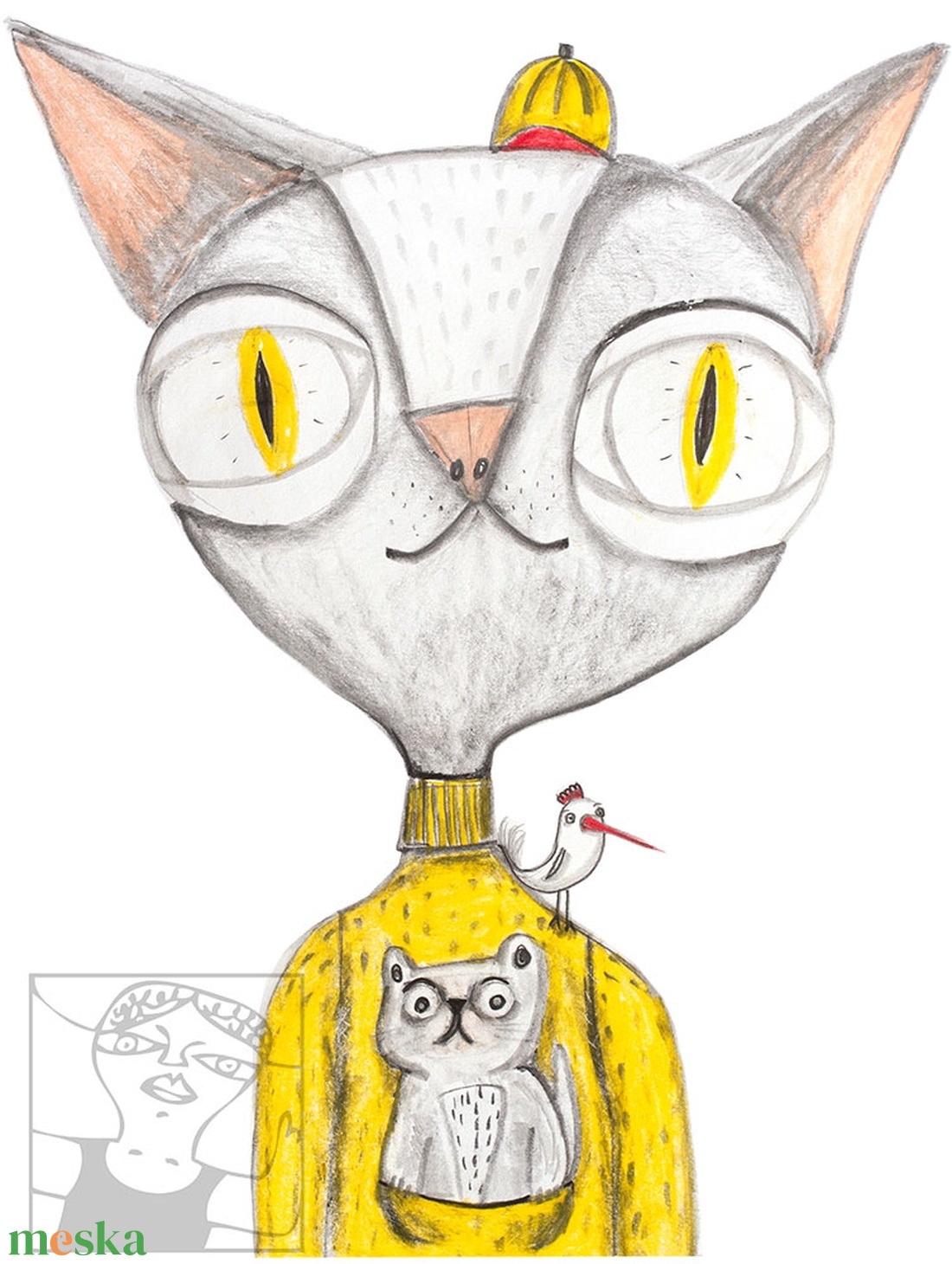 Városi kandúr - macskás női póló, V-nyakú  - ruha & divat - női ruha - póló, felső - Meska.hu