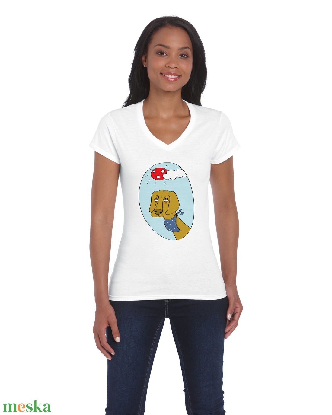 Vizsla - kutyás női póló, V-nyakú  - ruha & divat - női ruha - póló, felső - Meska.hu
