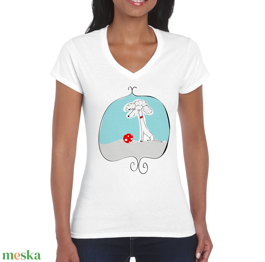 Uszkár - kutyás női póló, V-nyakú  - ruha & divat - női ruha - póló, felső - Meska.hu