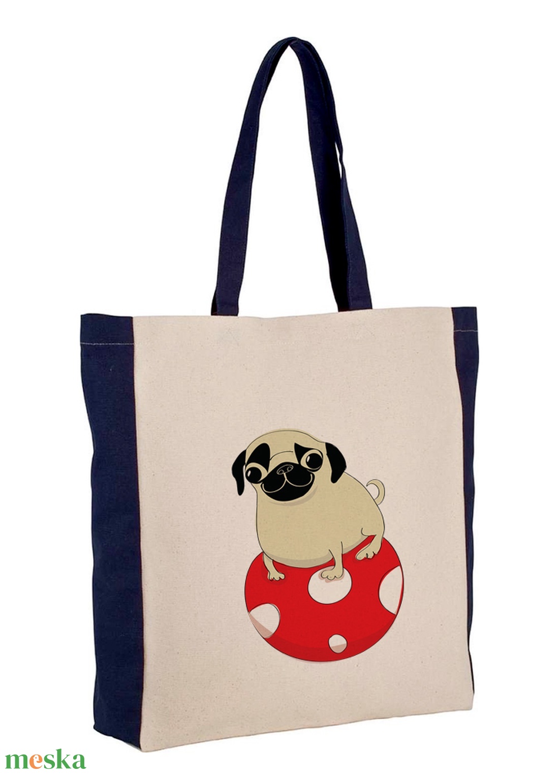 Mopsz -  kutyás vászontáska, strandtáska - táska & tok - kézitáska & válltáska - nagy pakolós táska - Meska.hu