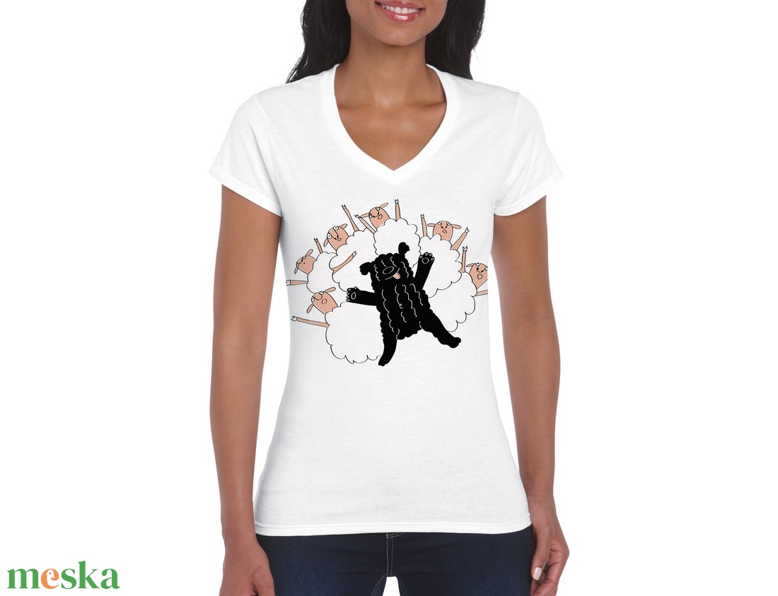 Puli táncegyüttes  - kutyás női póló, V-nyakú  - ruha & divat - női ruha - póló, felső - Meska.hu