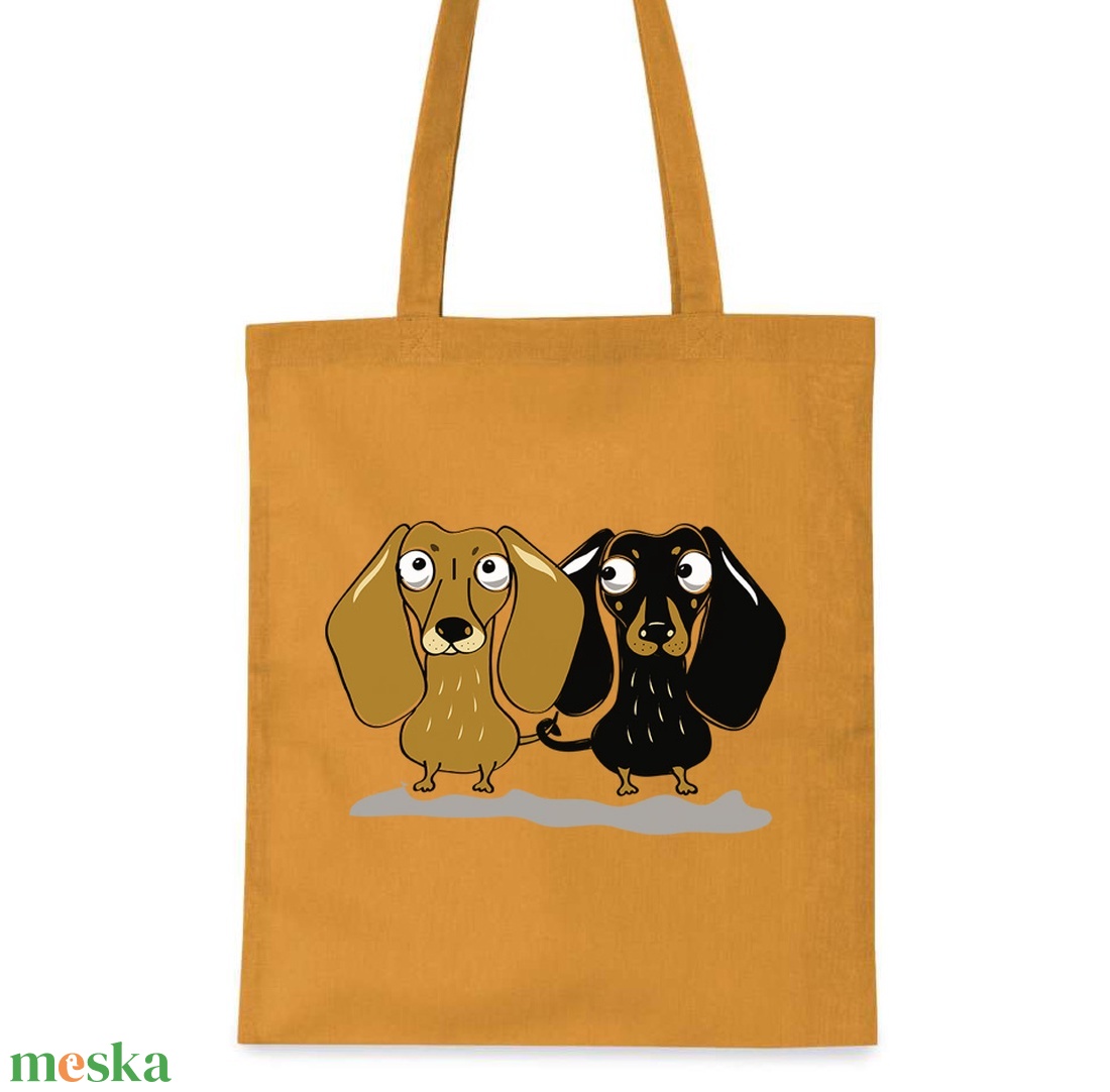 Tacskó páros! -  sárgás barna (okker, kurkuma) vászonszatyor (pasiknak is!) - táska & tok - kézitáska & válltáska - nagy pakolós táska - Meska.hu