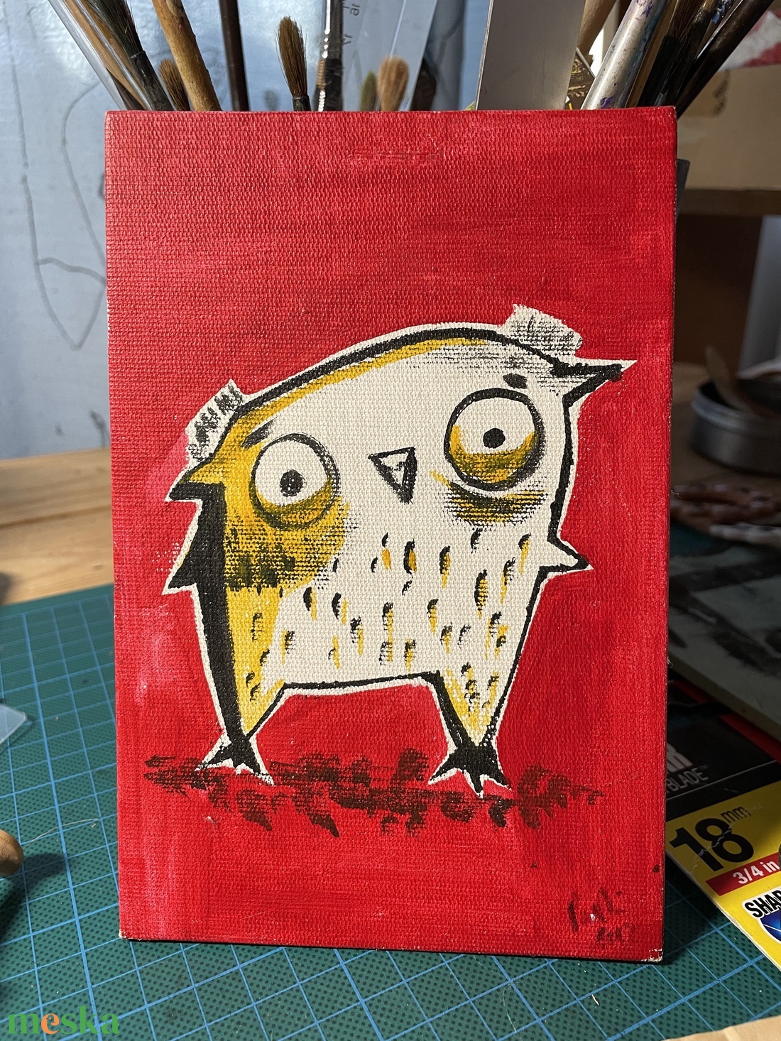 Bagoly - kis akril festmeny - művészet - festmény - akril - Meska.hu