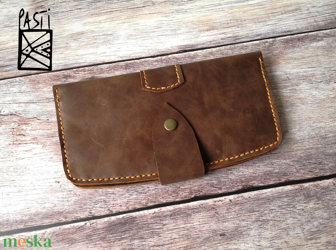 Óriási puha bőr pénztárca, irattárca aprótartóval - barna/narancs  - táska & tok - pénztárca & más tok - pénztárca - női pénztárca - Meska.hu