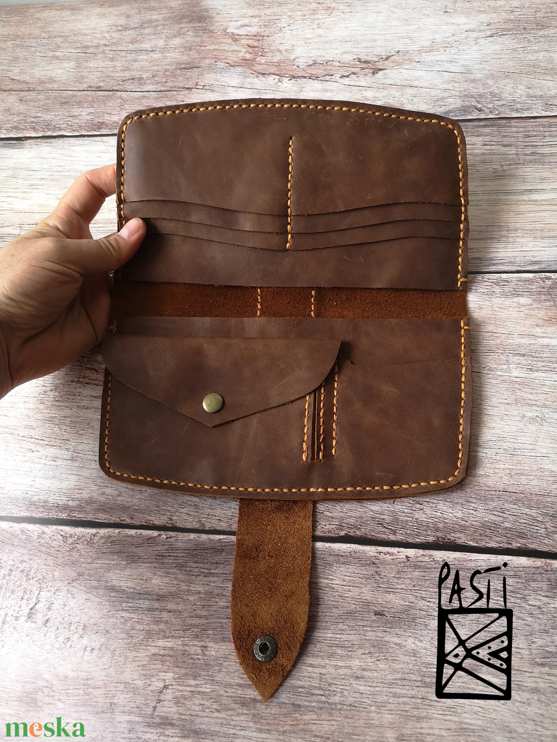 Óriási puha bőr pénztárca, irattárca aprótartóval - barna/narancs  - táska & tok - pénztárca & más tok - pénztárca - női pénztárca - Meska.hu