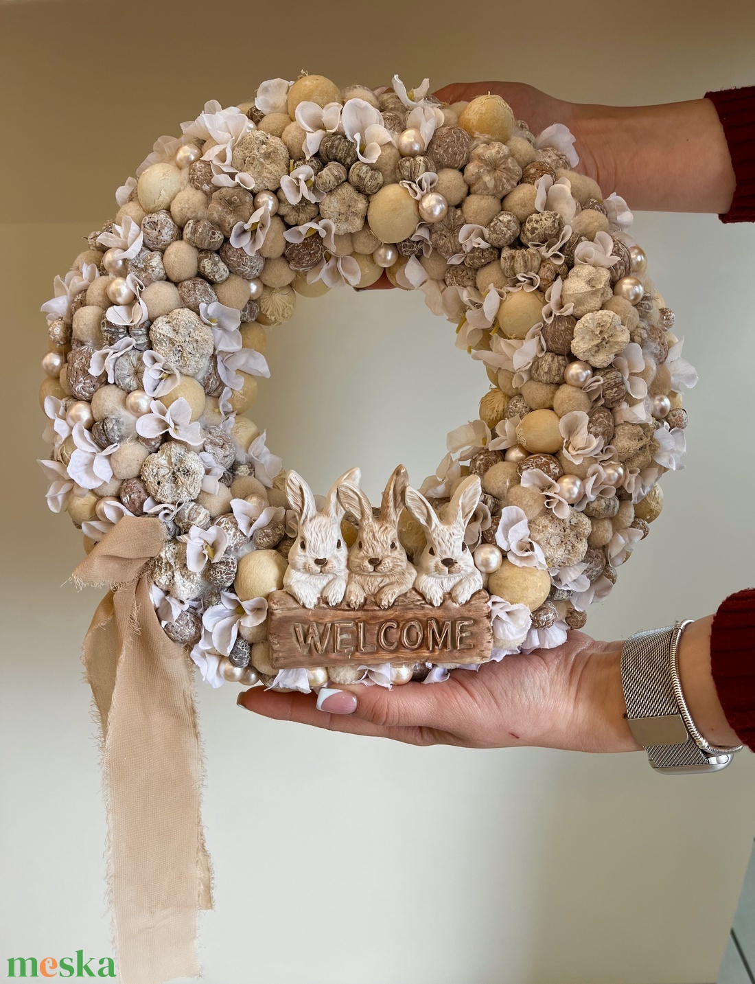 Nyuszis ajtódísz - ünnepi díszek, dekorációk - húsvéti díszek és dekorációk - húsvéti ajtódísz, kopogtató - Meska.hu