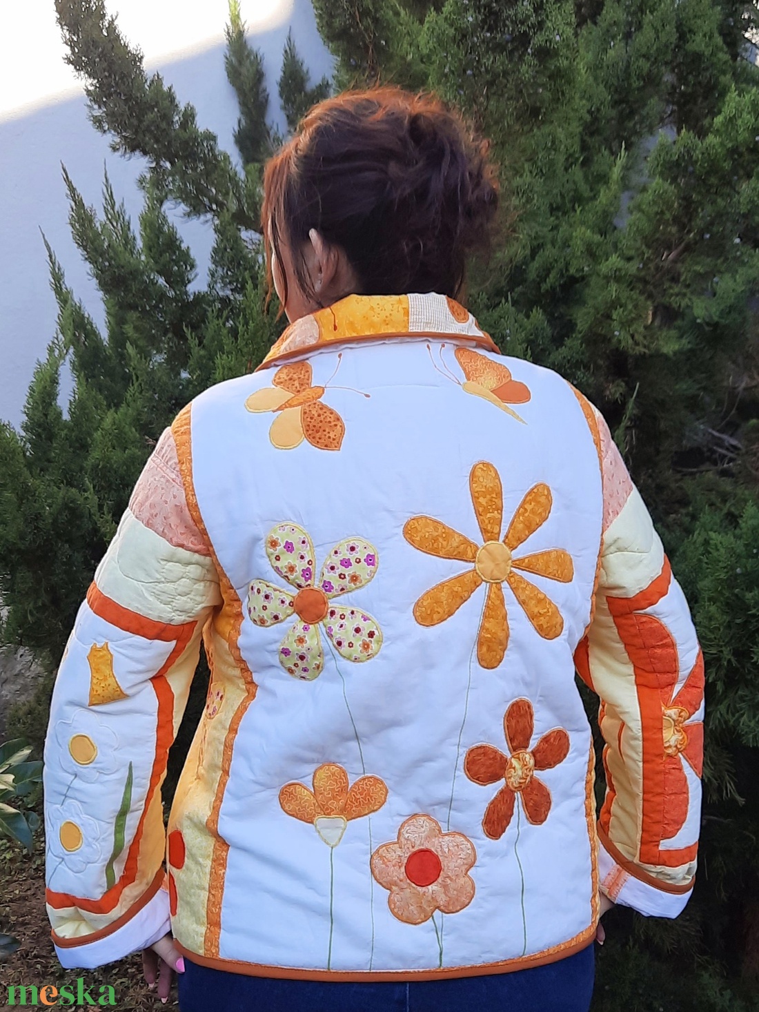 Erka -Kabátmesék: Naracsos virágok 42/44-es méret - ruha & divat - női ruha - kabát - Meska.hu