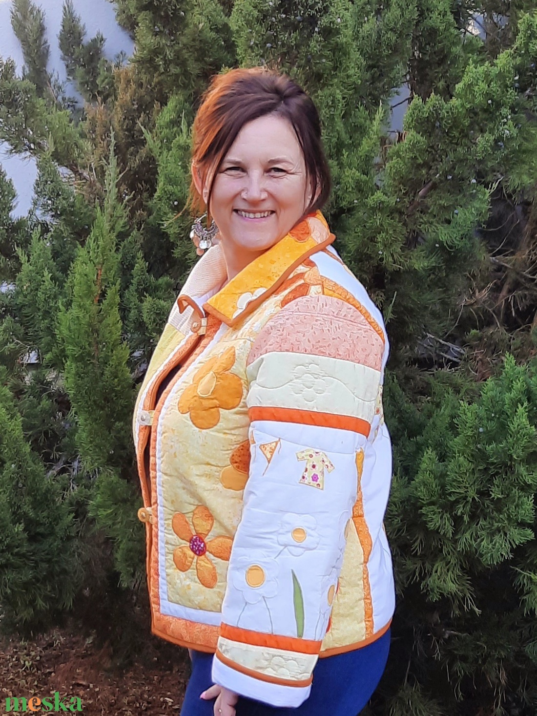 Erka -Kabátmesék: Naracsos virágok 42/44-es méret - ruha & divat - női ruha - kabát - Meska.hu