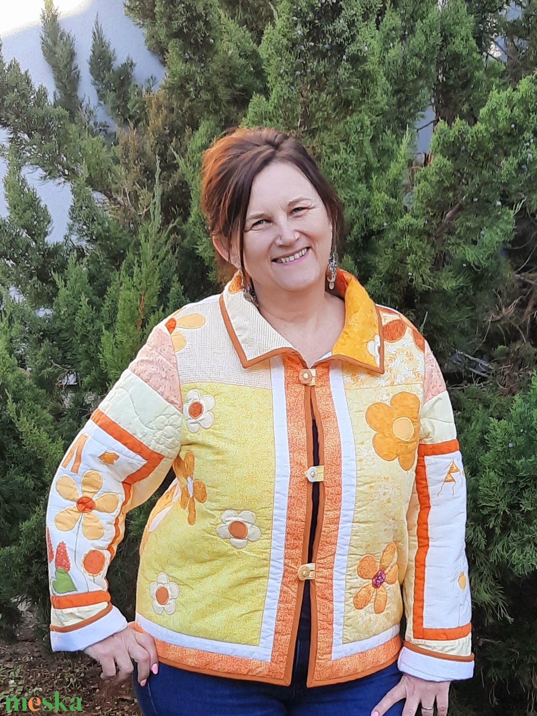 Erka -Kabátmesék: Naracsos virágok 42/44-es méret - ruha & divat - női ruha - kabát - Meska.hu