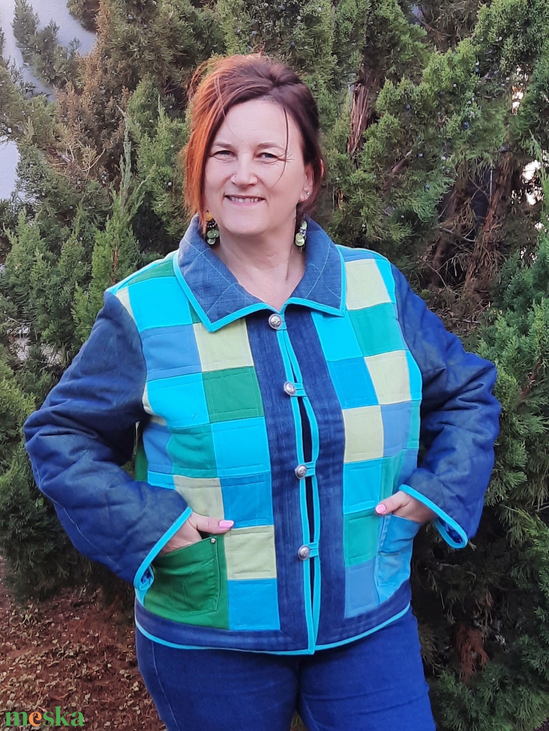 Erka -Kabátmesék: Kék-zöld farmerek 42/44-es méret - ruha & divat - női ruha - kabát - Meska.hu