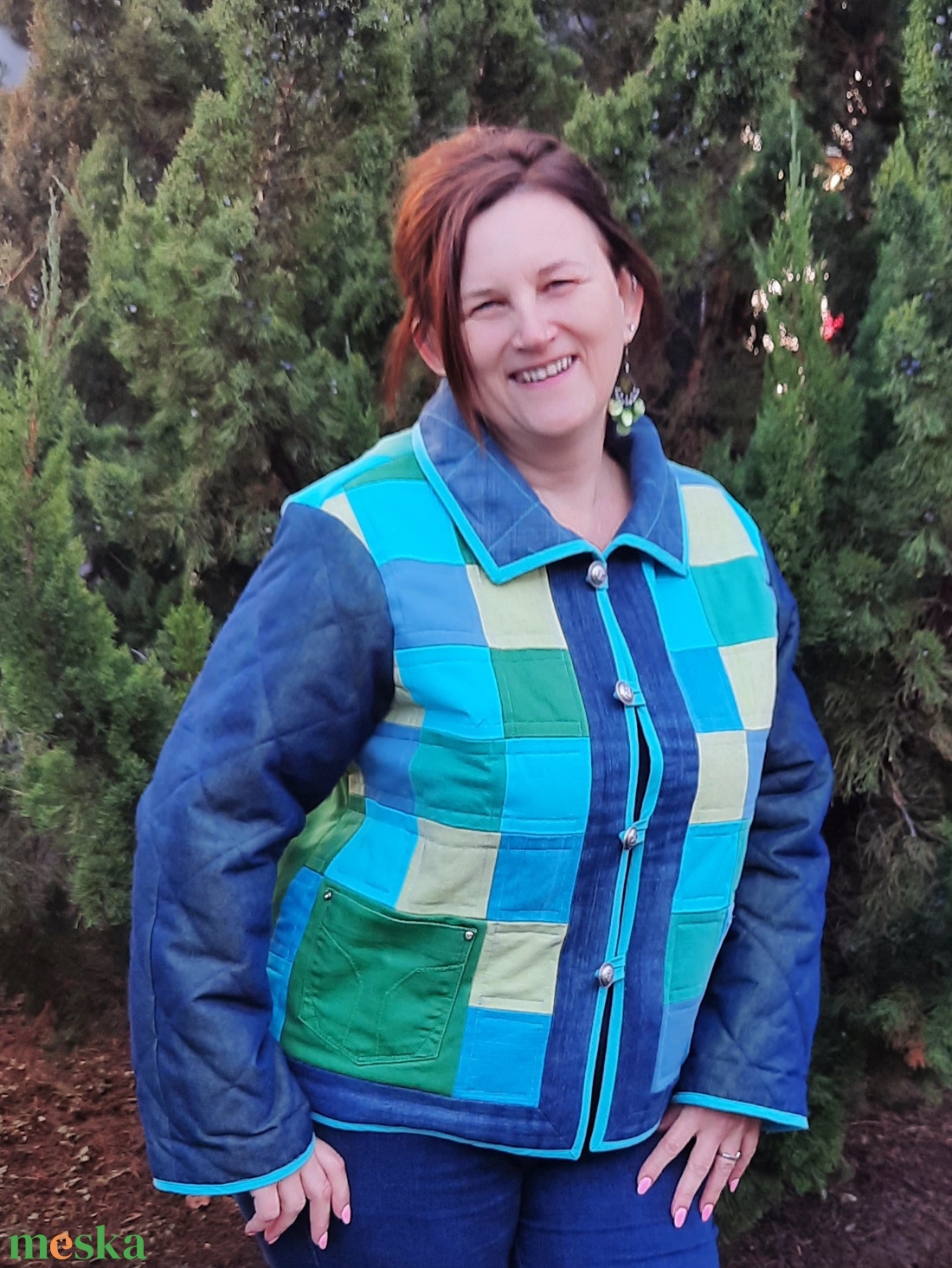 Erka -Kabátmesék: Kék-zöld farmerek 42/44-es méret - ruha & divat - női ruha - kabát - Meska.hu