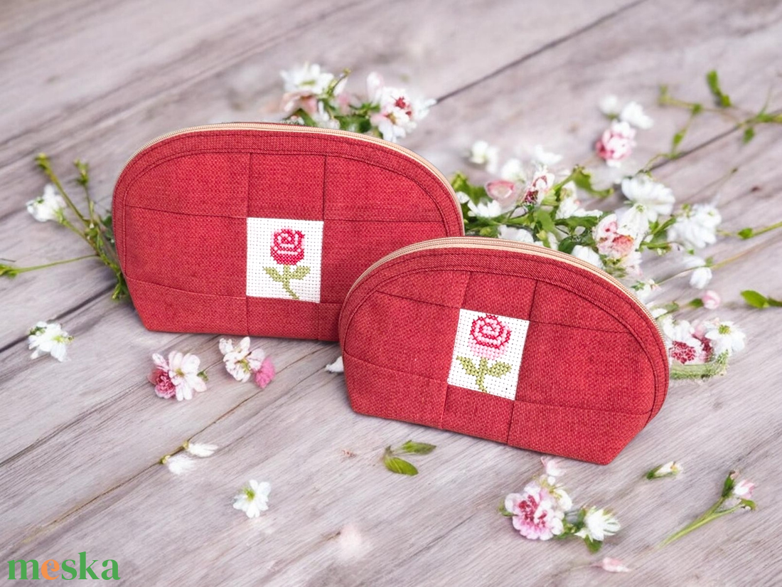Vintage Rózsa - Rozsdás piros rózsás patchwork neszesszer szett  - táska & tok - pénztárca & más tok - pénztárca - női pénztárca - Meska.hu
