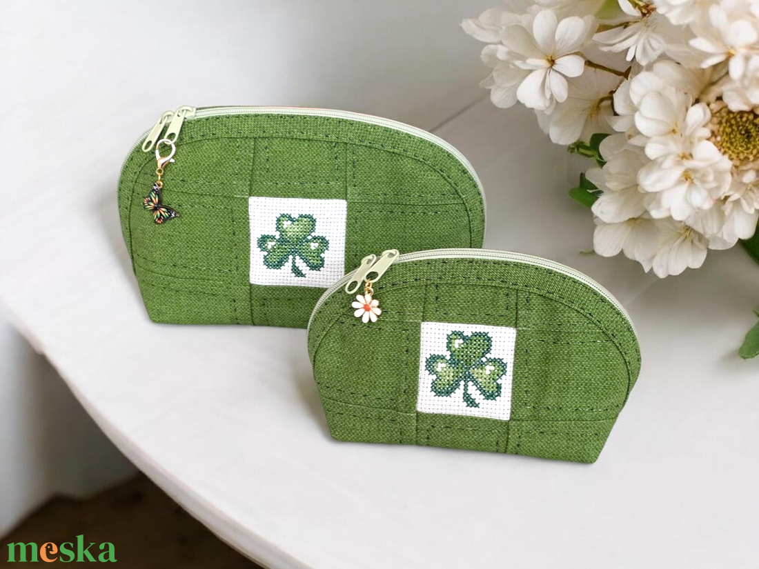 Zöld patchwork neszesszer szett lóhere hímzéssel � a szerencse ajándéka - táska & tok - pénztárca & más tok - pénztárca - női pénztárca - Meska.hu