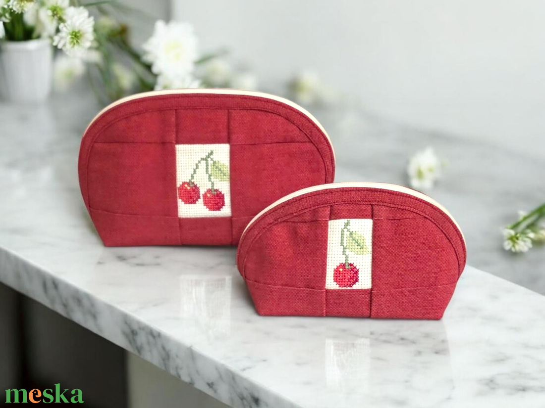 Rozsdás piros cseresznyés patchwork neszesszer szett � kézzel hímzett, romantikus ajándék - táska & tok - pénztárca & más tok - pénztárca - női pénztárca - Meska.hu