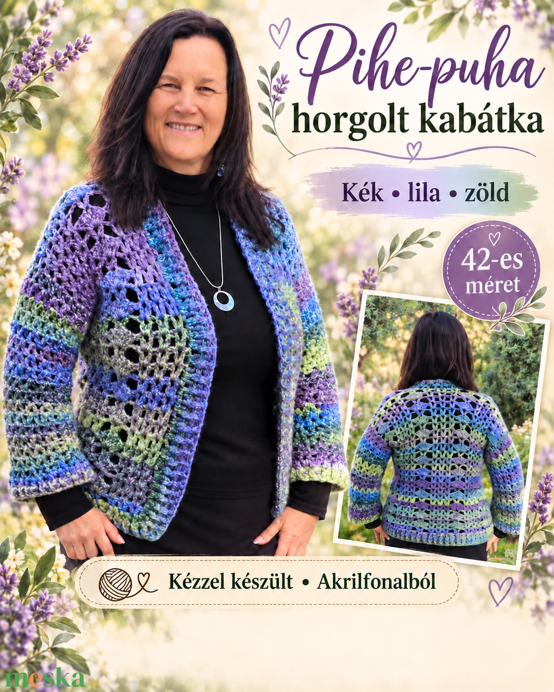 Erka kabátmesék - Levendulaálom Kézzel horgolt kabátka 42-es méret - ruha & divat - női ruha - bolero - Meska.hu