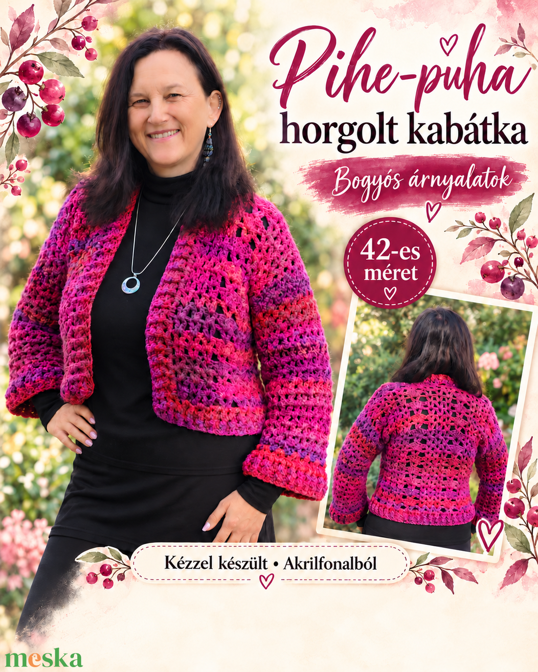 Erka kabátmesék - Bogyóvarázs Kézzel horgolt kabátka 42-es méret - ruha & divat - női ruha - bolero - Meska.hu
